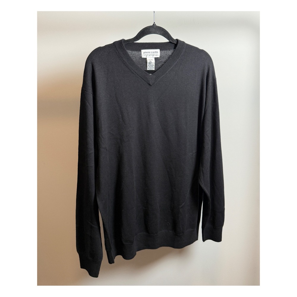 Pierre Cardin Mens XL Black Extra Fine Italian Merino Wool V-Neck Sweater